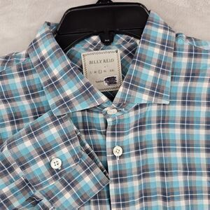 Billy Reid Shirt Mens Large Blue‎ Plaid Long Sleeve Button Up Dress Shirt